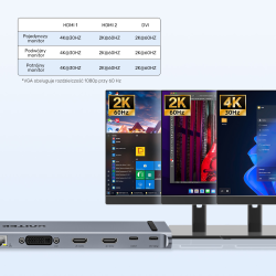 Unitek Stacja dokująca USB-C z DisplayLink 4K | 4K@30Hz | 5Gbps | PD 100W
