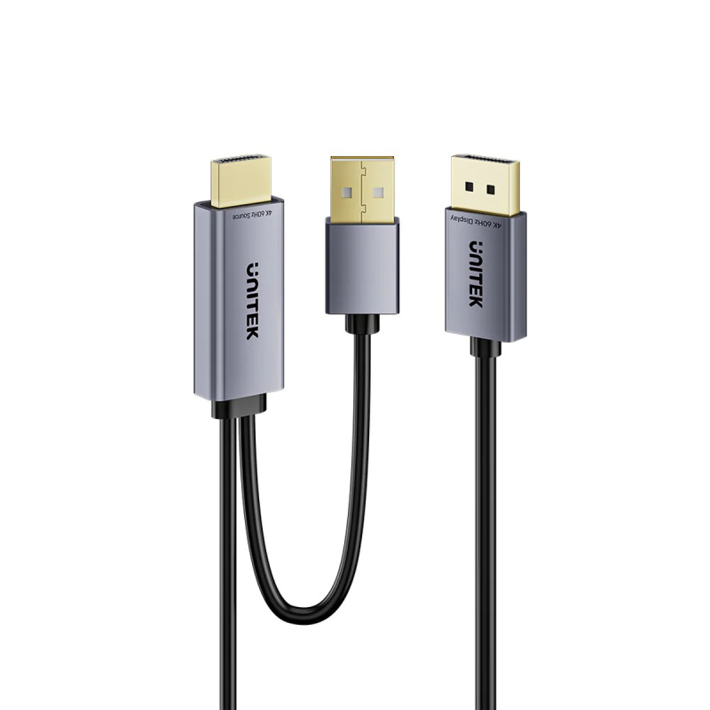 Unitek Kabel HDMI do DisplayPort 4K z zasilaniem USB-A | 4K@60Hz | HDR | 1,8 m