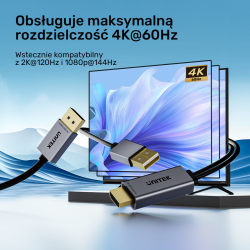 Unitek Kabel HDMI do DisplayPort 4K z zasilaniem USB-A | 4K@60Hz | HDR | 1,8 m