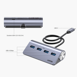 Unitek Ergonomiczny hub USB-C | 4x USB-A | 5Gbps