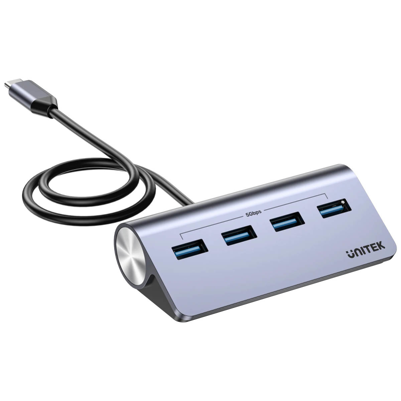 Unitek Ergonomiczny hub USB-C | 4x USB-A | 5Gbps