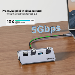 Unitek Ergonomiczny hub USB-C | 4x USB-A | 5Gbps