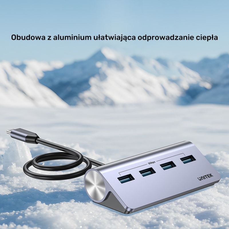 Unitek Ergonomiczny hub USB-C | 4x USB-A | 5Gbps