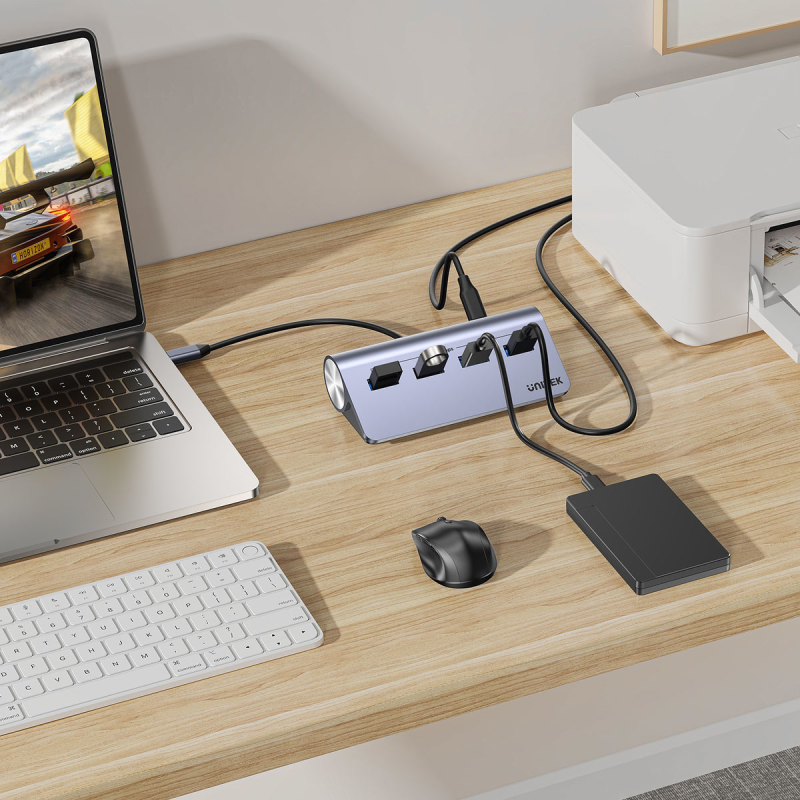 Unitek Ergonomiczny hub USB-C | 4x USB-A | 5Gbps