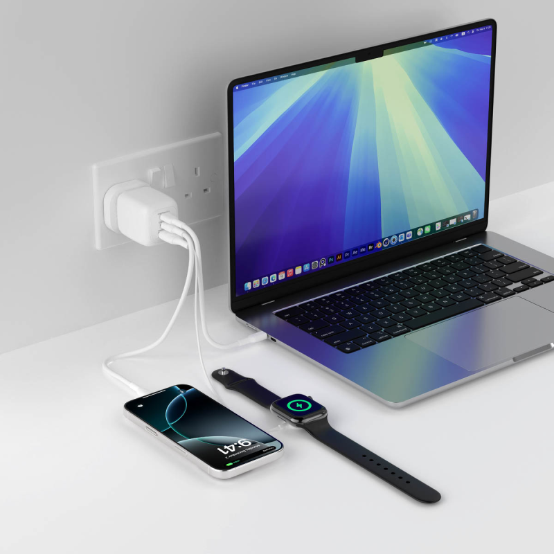 Belkin Ładowarka 70W GaN, 2x USB-C, USB-A, podróżna (EU, US, UK), biała