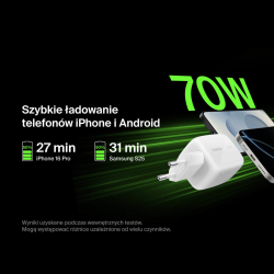 Belkin Ładowarka 70W GaN, 2x USB-C, USB-A, podróżna (EU, US, UK), biała