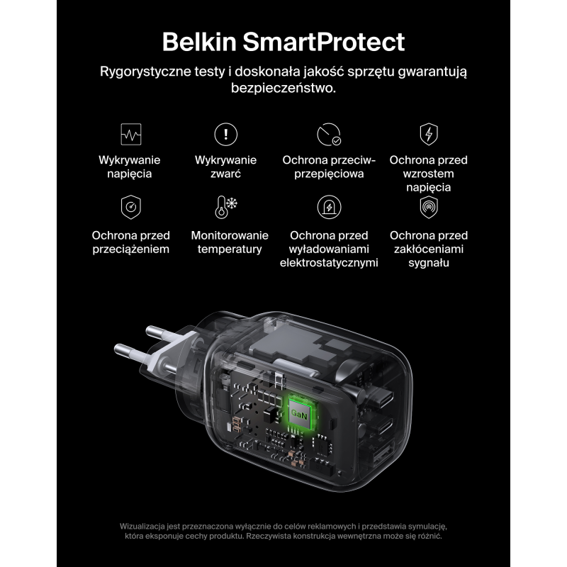 Belkin Ładowarka 100W GaN, 2x USB-C, USB-A, podróżna (EU, US, UK), biała