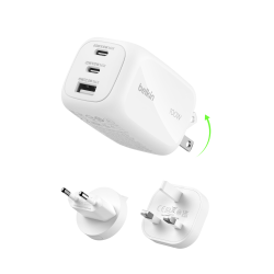 Belkin Ładowarka 100W GaN, 2x USB-C, USB-A, podróżna (EU, US, UK), biała