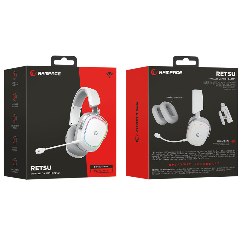 Rampage RETSU Słuchawki bezprzewodowe nauszne BT 2.4G RGB bi… | PartsPC.pl
