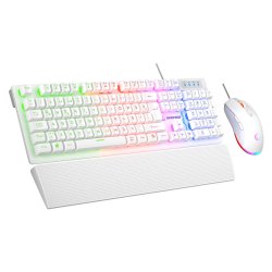 Rampage Fortuna Zestaw gamingowy klawiatura z podkładką i mysz 12800 DPI, biały