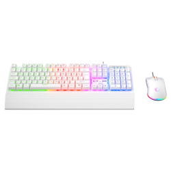 Rampage Fortuna Zestaw gamingowy klawiatura z podkładką i mysz 12800 DPI, biały