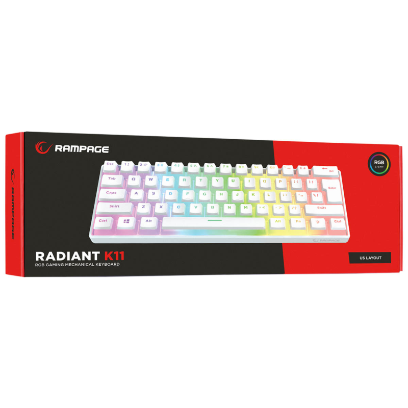 Rampage Klawiatura mechaniczna gamingowa Radiant K11 60% RGB Blue Switch, biała