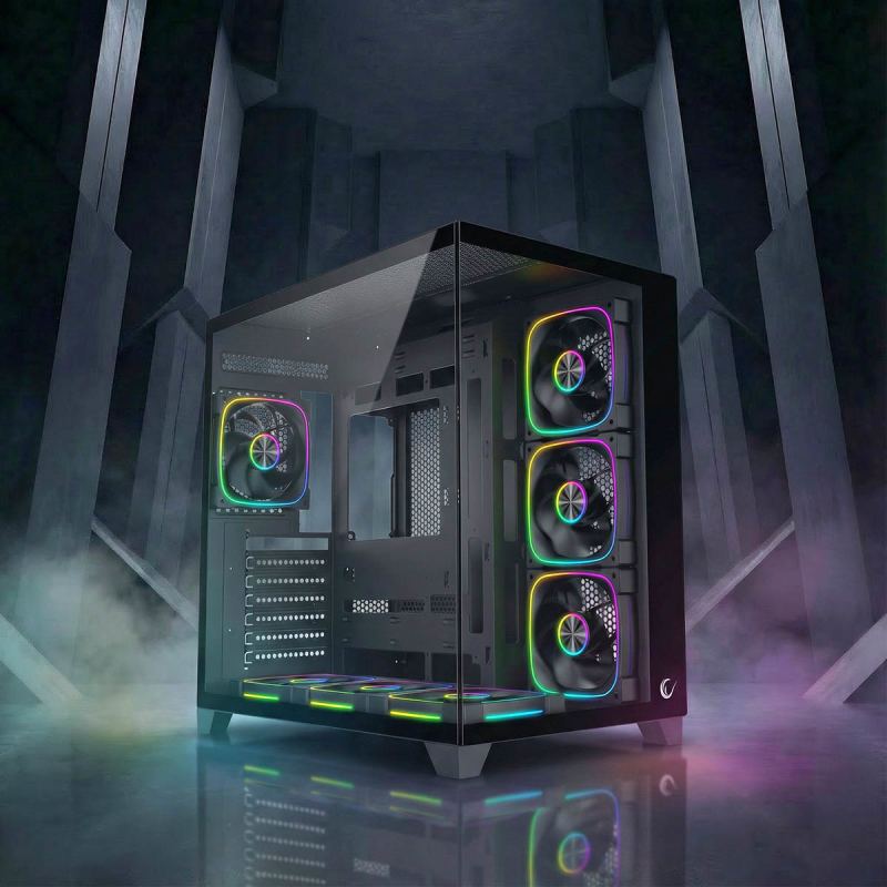 Rampage Obudowa PC ze szkłem hartowanym SEALITE 7x wentylator ARGB PWM Czarna