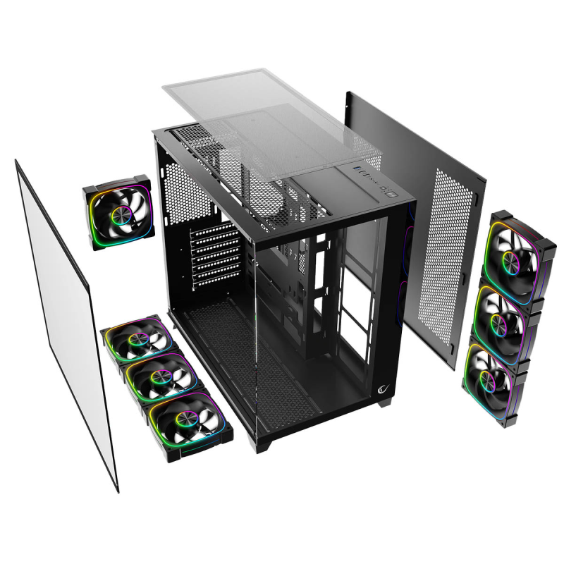 Rampage Obudowa PC ze szkłem hartowanym SEALITE 7x wentylator ARGB PWM Czarna