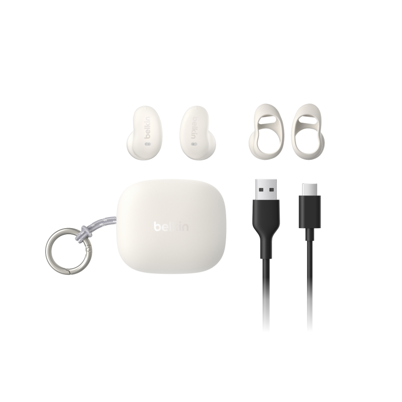 Belkin Słuchawki półotwarte douszne do spania, IPX4, Bluetooth 6.0, kremowe