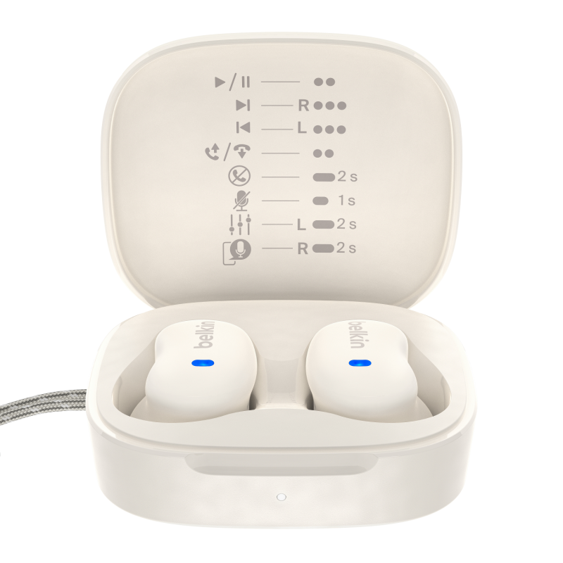 Belkin Słuchawki półotwarte douszne do spania, IPX4, Bluetooth 6.0, kremowe