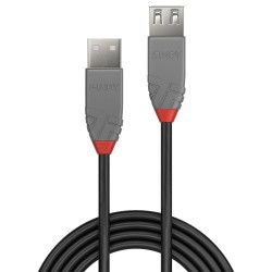 Przedłużacz USB 2.0 LINDY Type A Extension Cable, Anthra Line 2m Black