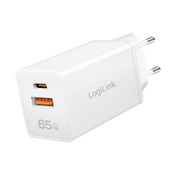 Ładowarka sieciowa LogiLink PA0371 USB GaN, 65 W, 1x USB-C (PD), 1x USB-A