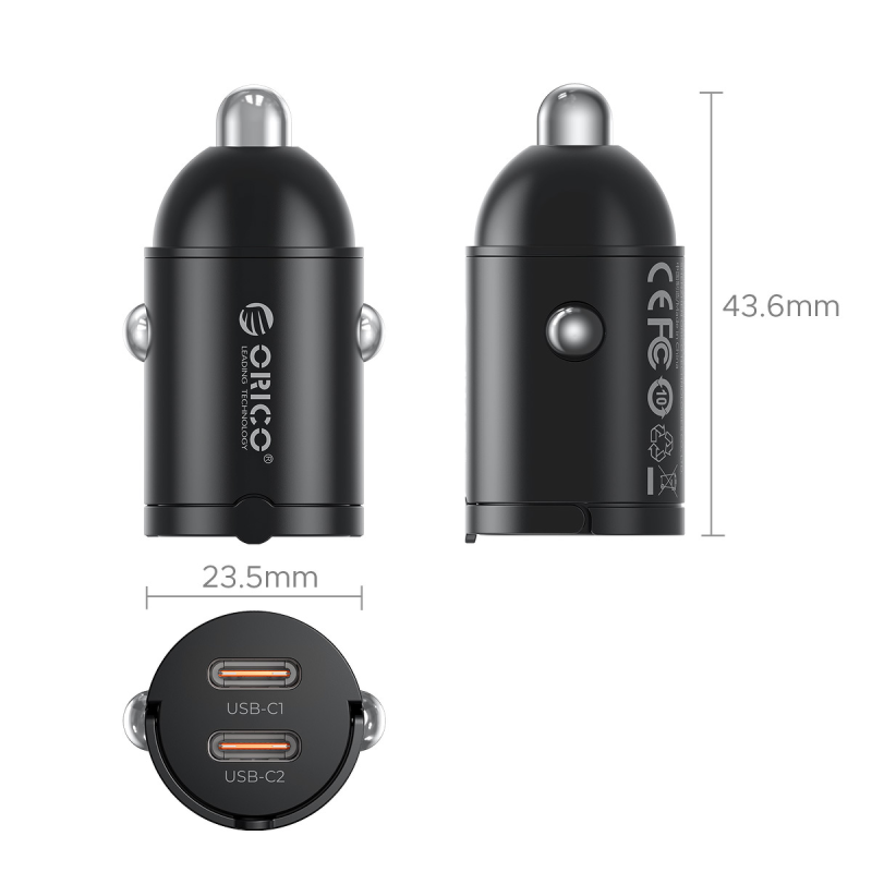 Orico Ładowarka samochodowa, 2 × USB-C, 30W