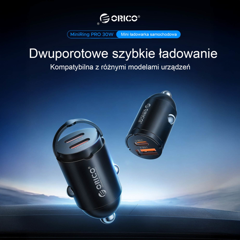 Orico Ładowarka samochodowa, 2 × USB-C, 30W