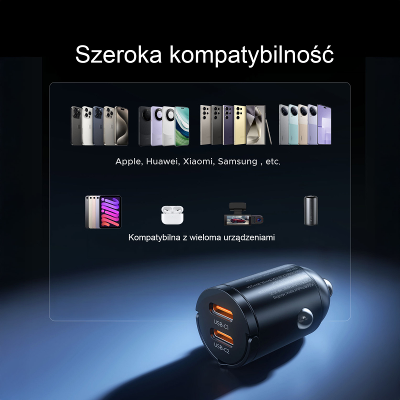 Orico Ładowarka samochodowa, 2 × USB-C, 30W