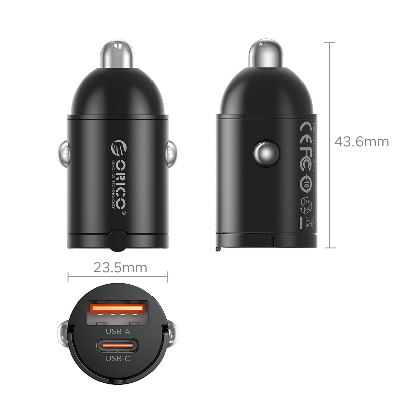 Orico Ładowarka samochodowa, USB-C 30W, USB-A 30W