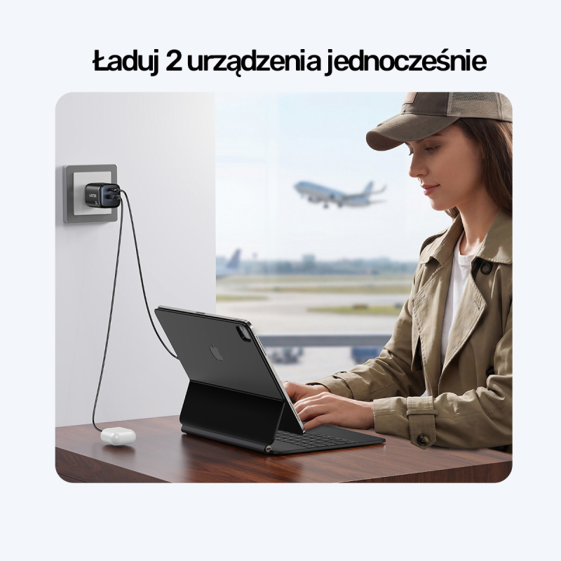 Unitek Ładowarka sieciowa 2-portowa GaN 20W, USB-C, USB-A, PD 3.0, czarna