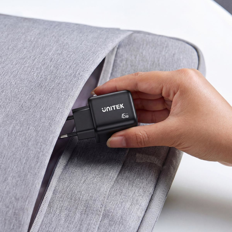 Unitek Ładowarka sieciowa 2-portowa GaN 45W, 2xUSB-C, PD 3.0, QC, czarna