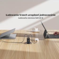 Unitek Ładowarka sieciowa 3-portowa GaN 65W, 2xUSB-C, USB-A, PD 3.0, czarna