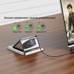Unitek Ładowarka sieciowa 3-portowa GaN 65W, 2xUSB-C, USB-A, PD 3.0, czarna