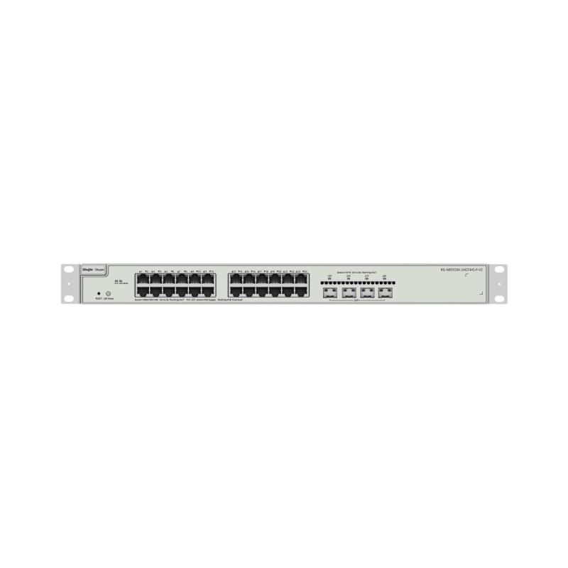 Ruijie Reyee RG-NBS5200-24GT4XS-P-V2 | Switch Zarządzalny, 28 portów, 24xGE, 24xPoE, 370W, 4xSFP+, Rack, L2+, Cloud