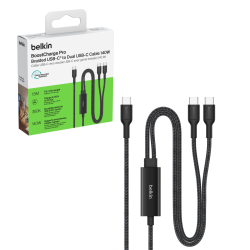 Belkin BoostCharge Pro Kabel USB-C na 2*USB-C 140W, w oplocie, 1,5m, czarny