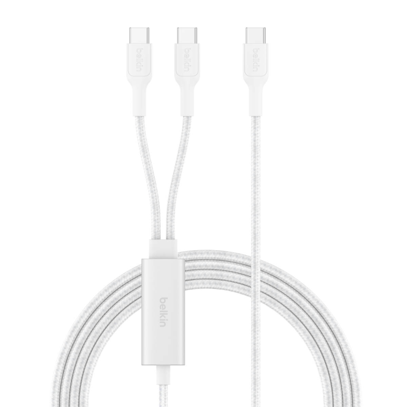 Belkin BoostCharge Pro Kabel USB-C na 2*USB-C 140W, w oplocie, 1,5m, biały