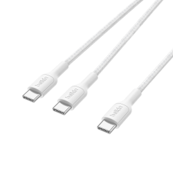 Belkin BoostCharge Pro Kabel USB-C na 2*USB-C 140W, w oplocie, 1,5m, biały
