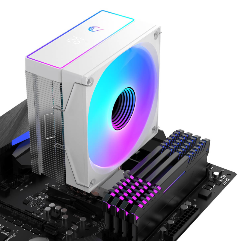 Rampage Octagon B70 Chłodzenie powietrzne CPU 120MM ARGB, wyświetlacz temperatury, białe