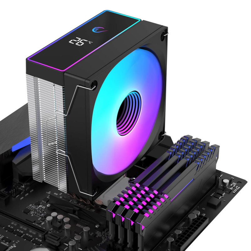 Rampage Octagon B70 Chłodzenie powietrzne CPU 120MM ARGB, wyświetlacz temperatury, czarne