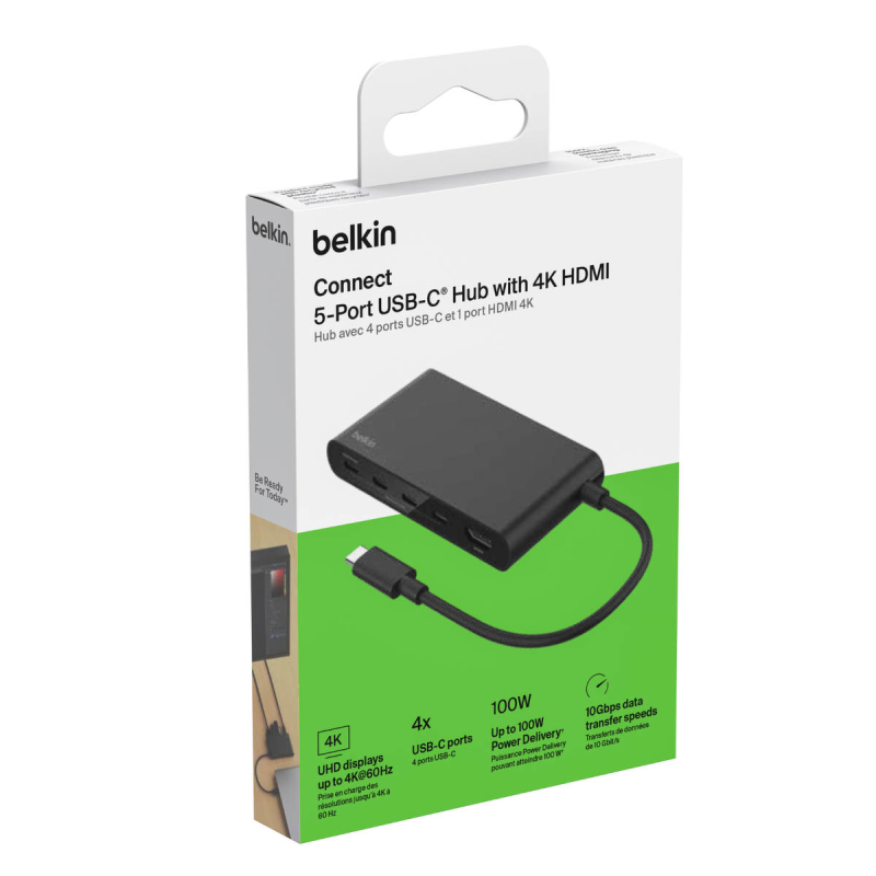 Belkin Hub USB-C, HDMI 2.0 4K, 4 porty USB-C 10 Gbps, PowerDelivery 100W