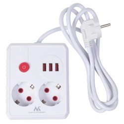 Listwa zasilająca Maclean MCE387 W, przedłużacz 2 gniazda + 3xUSB, 110-240V