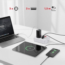 Listwa zasilająca Maclean MCE387 W, przedłużacz 2 gniazda + 3xUSB, 110-240V