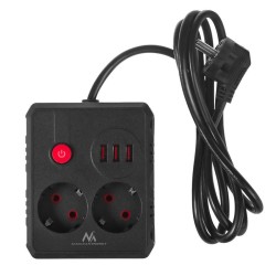 Listwa zasilająca Maclean MCE387 B, przedłużacz 2 gniazda + 3xUSB, 110-240V