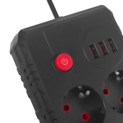 Listwa zasilająca Maclean MCE387 B, przedłużacz 2 gniazda + 3xUSB, 110-240V