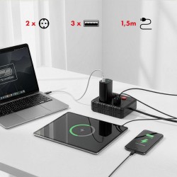 Listwa zasilająca Maclean MCE387 B, przedłużacz 2 gniazda + 3xUSB, 110-240V