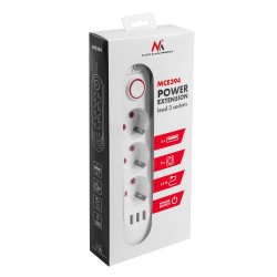 Listwa zasilająca Maclean MCE394 W, przedłużacz 3gniazda + 3xUSB, 110-240V