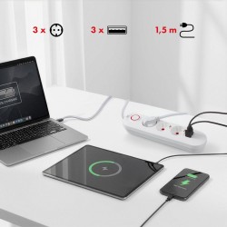 Listwa zasilająca Maclean MCE394 W, przedłużacz 3gniazda + 3xUSB, 110-240V