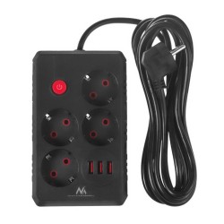 Listwa zasilająca Maclean MCE393 B, przedłużacz 4 gniazda + 3xUSB, 110-240V