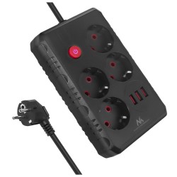 Listwa zasilająca Maclean MCE393 B, przedłużacz 4 gniazda + 3xUSB, 110-240V