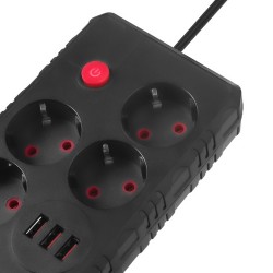 Listwa zasilająca Maclean MCE393 B, przedłużacz 4 gniazda + 3xUSB, 110-240V