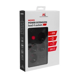 Listwa zasilająca Maclean MCE393 B, przedłużacz 4 gniazda + 3xUSB, 110-240V