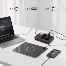 Listwa zasilająca Maclean MCE393 B, przedłużacz 4 gniazda + 3xUSB, 110-240V