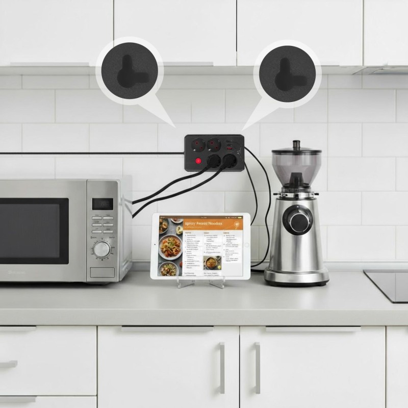 Listwa zasilająca Maclean MCE393 B, przedłużacz 4 gniazda + 3xUSB, 110-240V